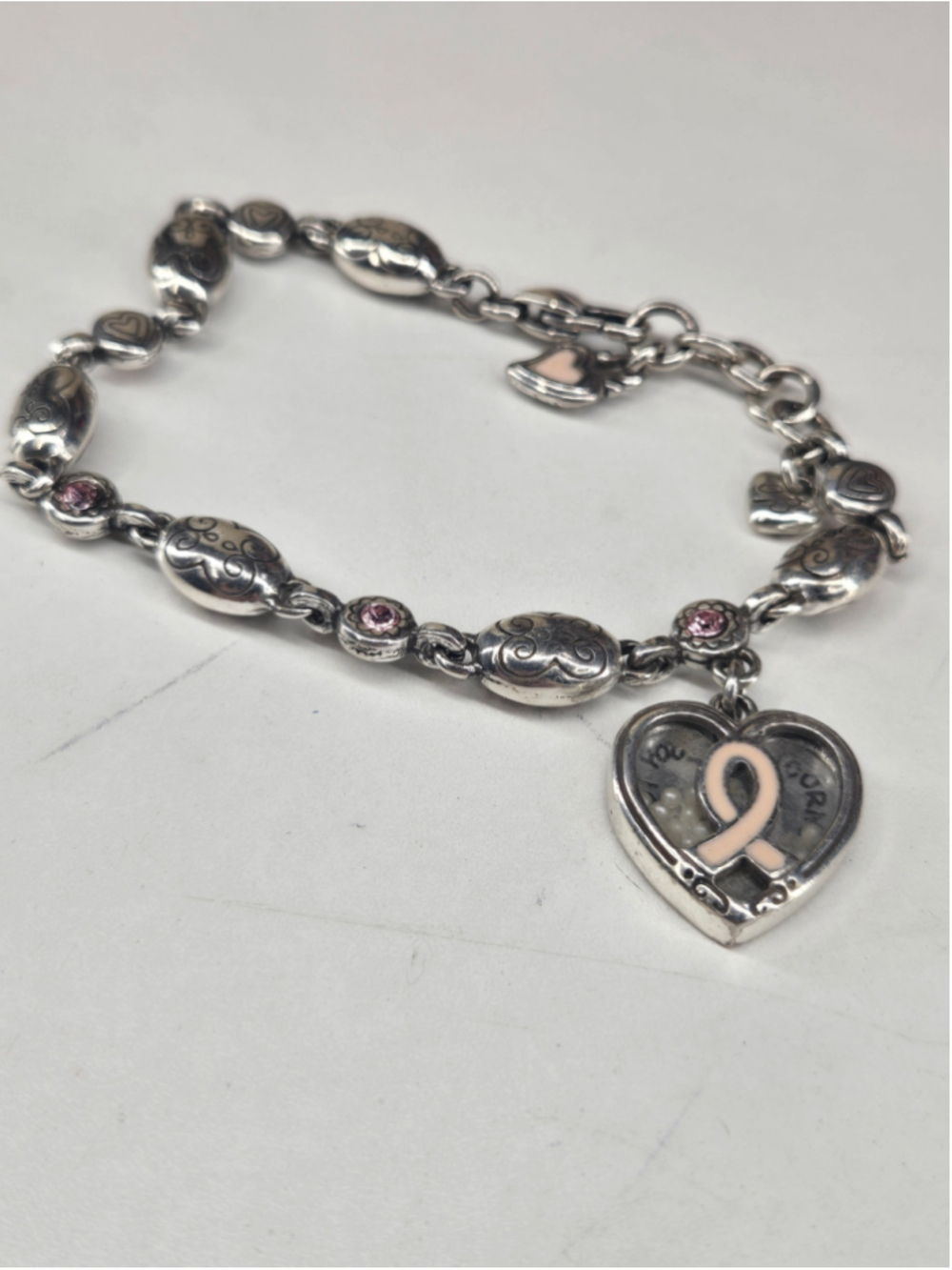 Brighton Silver Tone Love Heals Trust Your Journey Bracelet Breast Cancer Pink